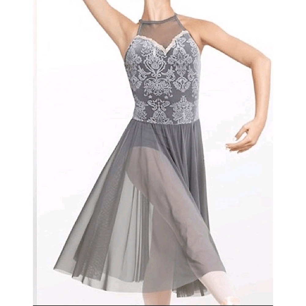 Child Medium Weissman Dance Costume Gray Velvet Tulle Skirt  Leotard  11460 MC